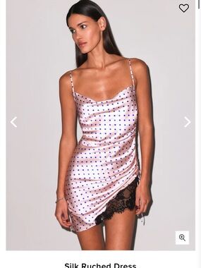 Fleur du Mal Pink Satin Polka Dot Slip Dress with Black Lace